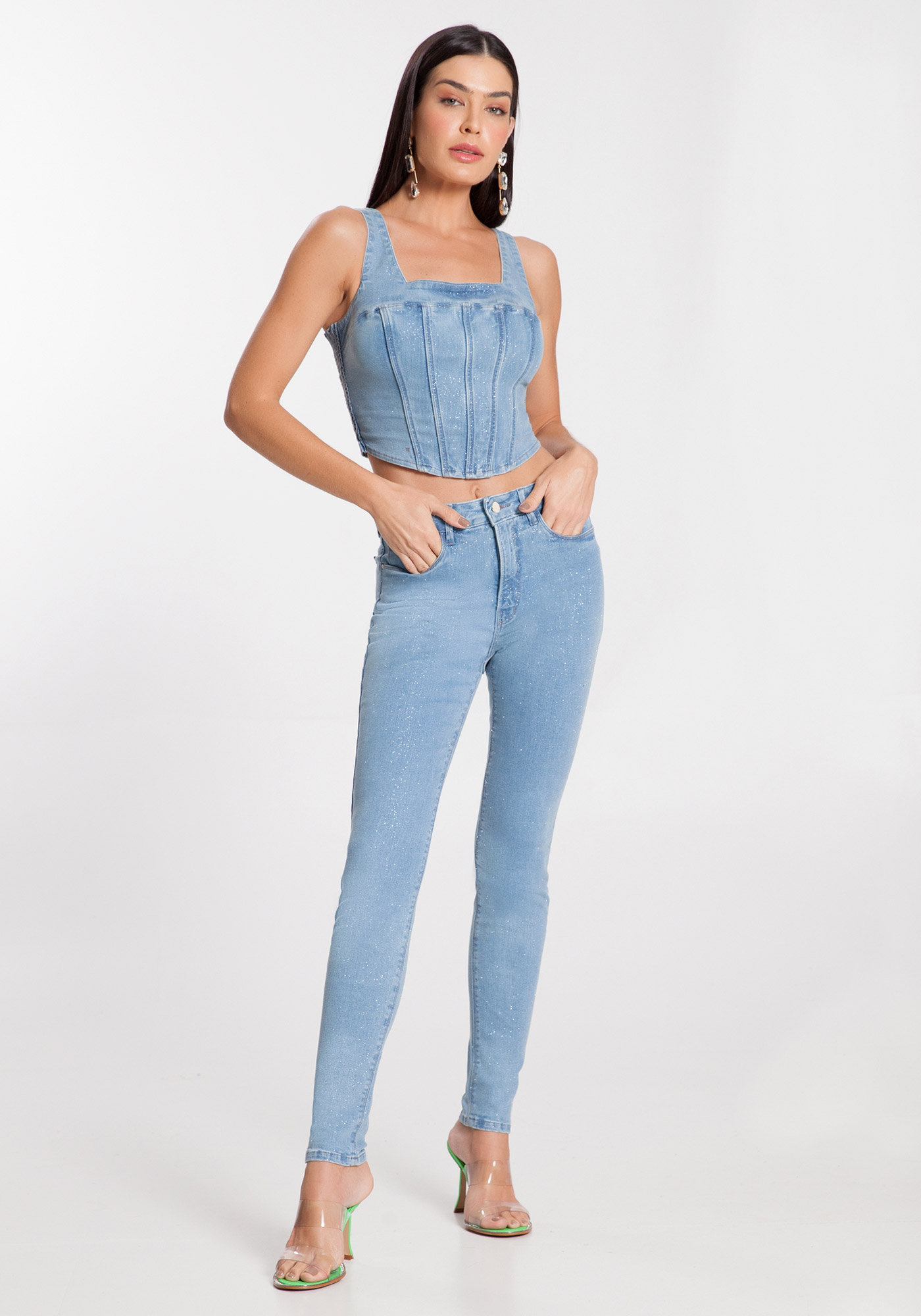 Calça Skinny Com Glitter - Happiness Jeans