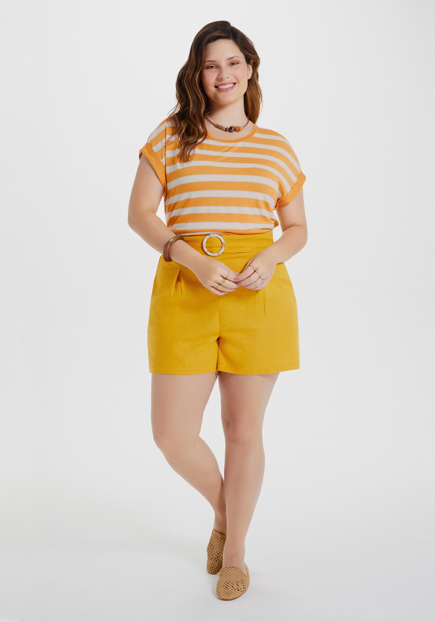 Blusa Plus Size Lunender Malha Lino Cosy Feminina - Amarelo