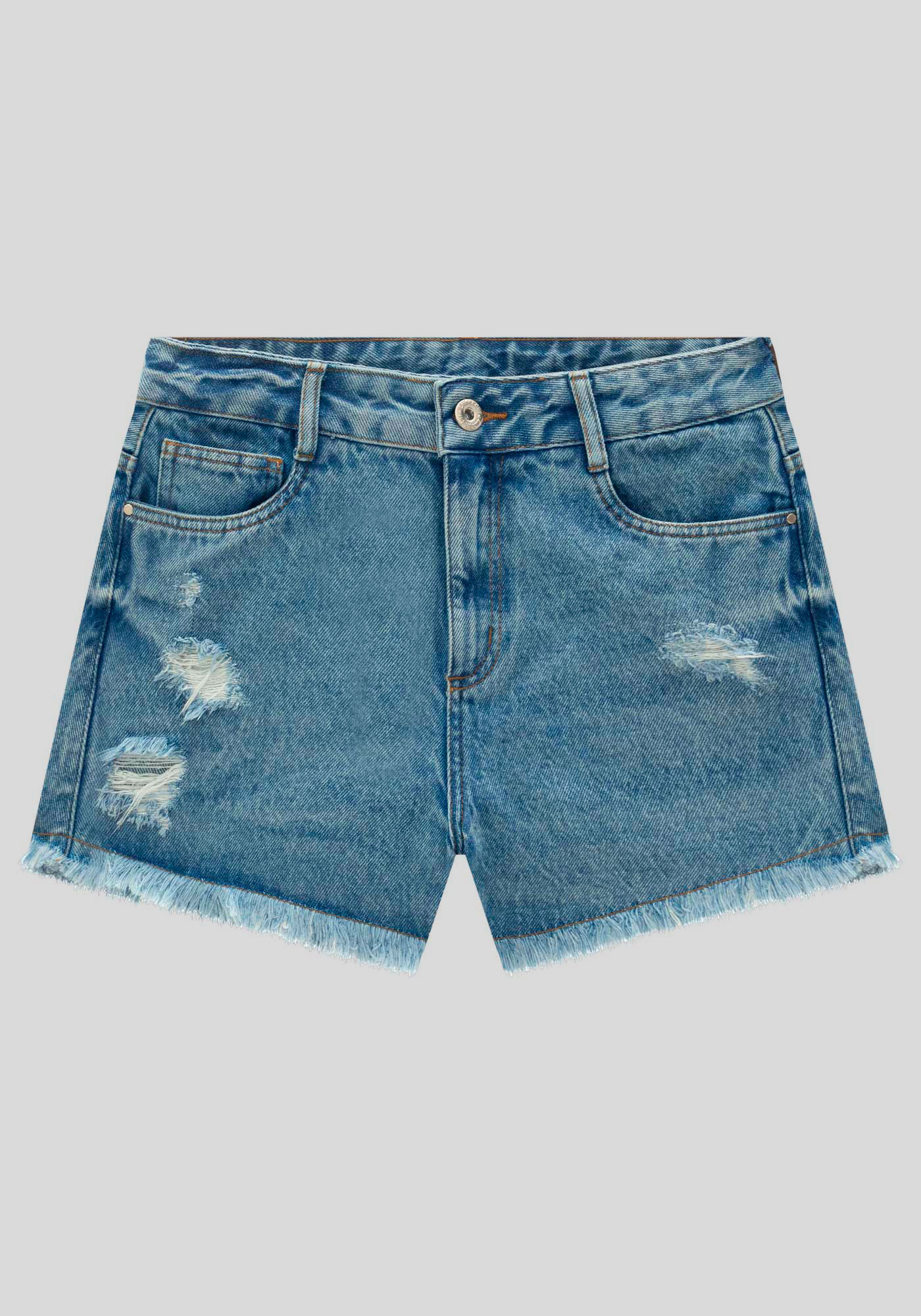 Shorts Jeans Juvenil Curto com Barra Desfiada