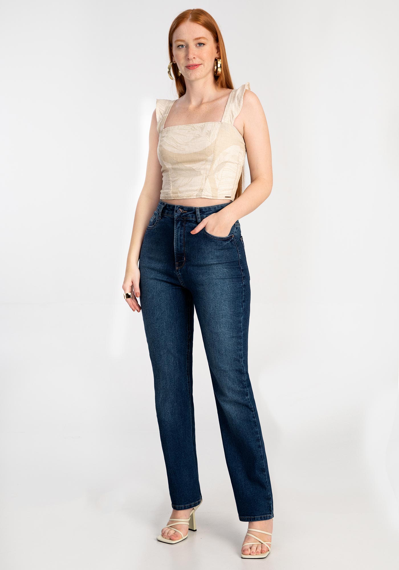 Calça jeans cintura alta - com cinta - R$ 219.90, cor Azul #162112